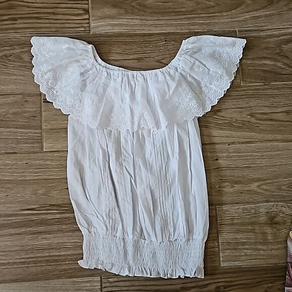 Vintage Women's summer Embroidered white Bardot top Size small - Picture 6 of 10